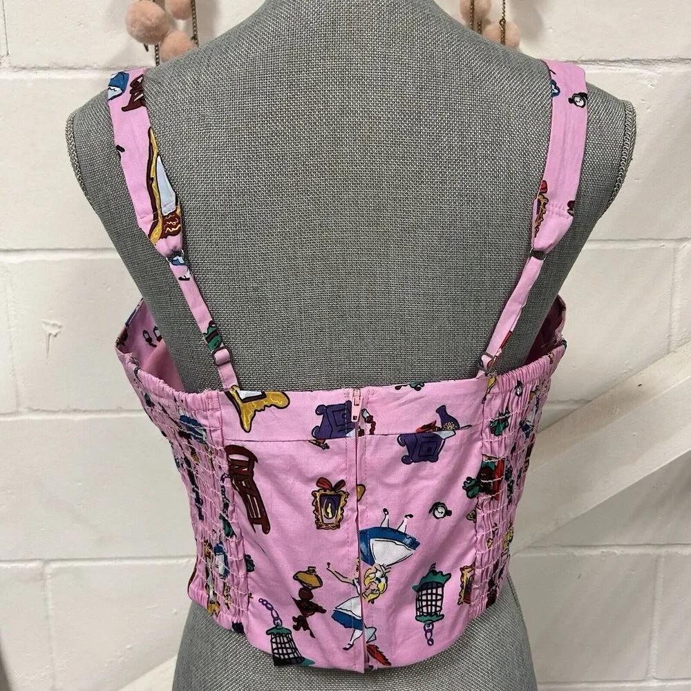 Her Universe Pink Alice Print Cropped Tank Top